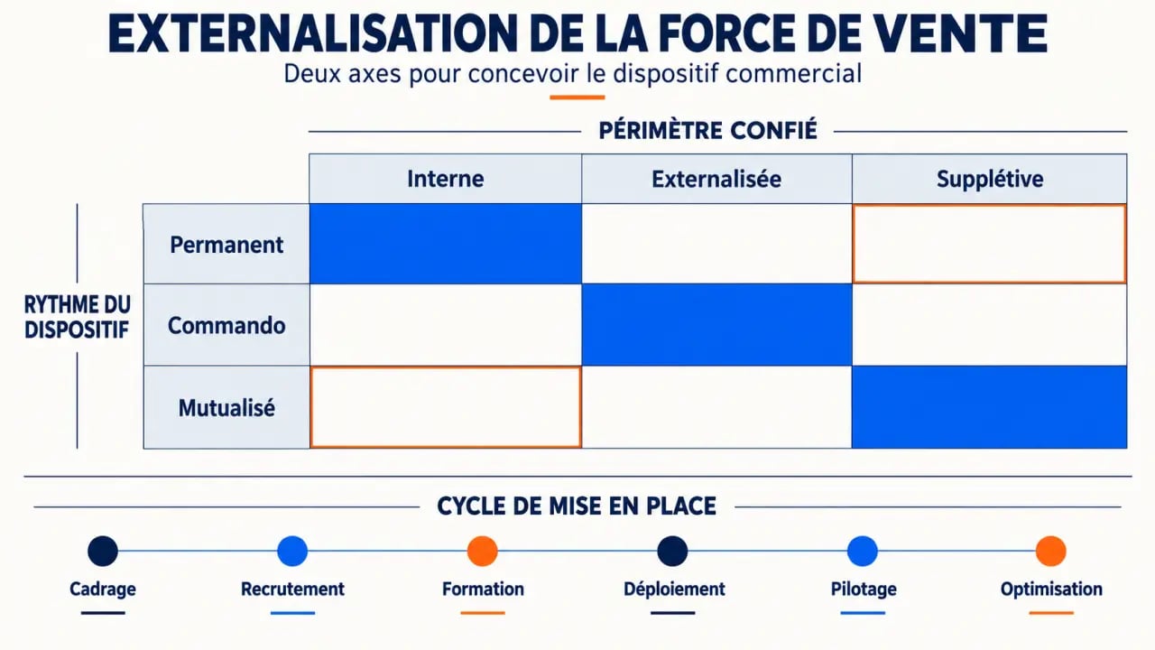 Infographie sur l’externalisation de la force de vente et les différents dispositifs commerciaux