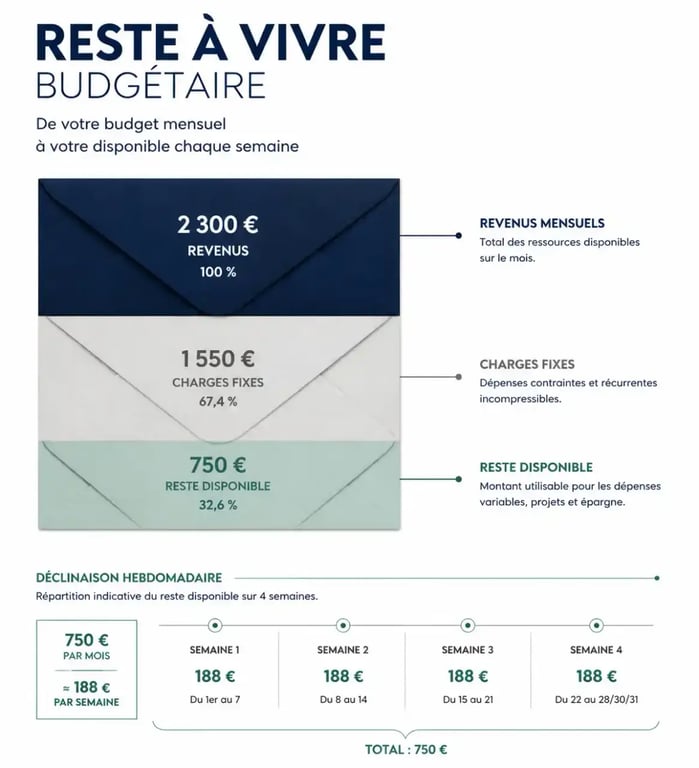 Schéma du calcul du reste à vivre dans l'application pilote budget