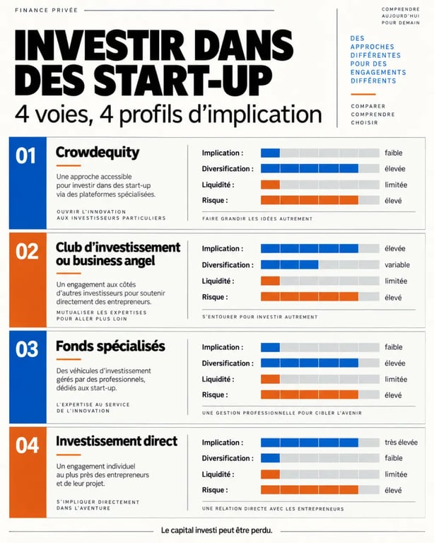 Infographie pour comprendre comment investir dans des start-up selon la méthode choisie