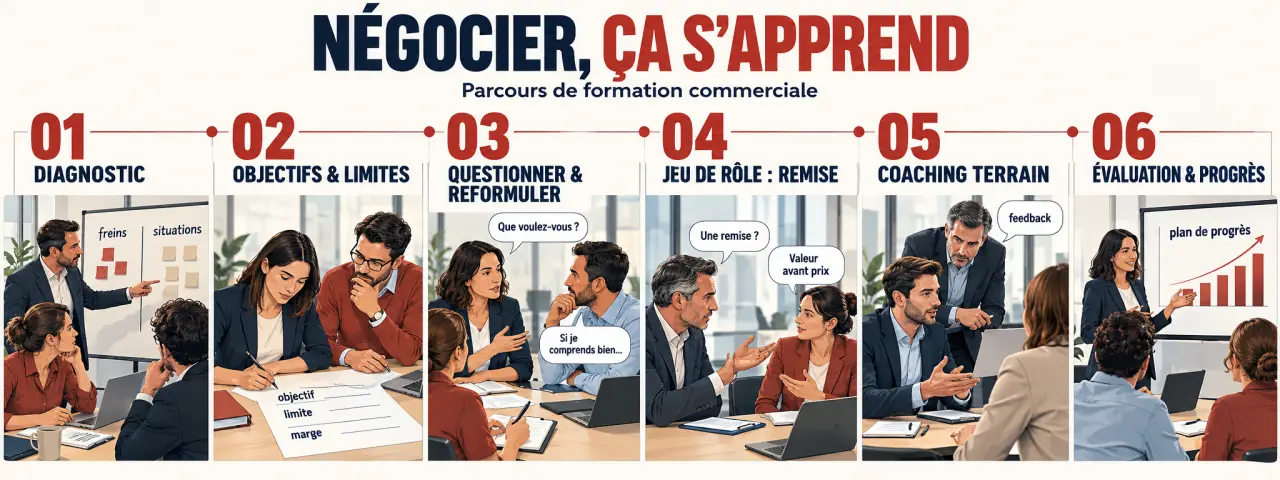 Parcours pour comment former ses equipes commerciales aux nouvelles techniques de negociation, du diagnostic au coaching terrain
