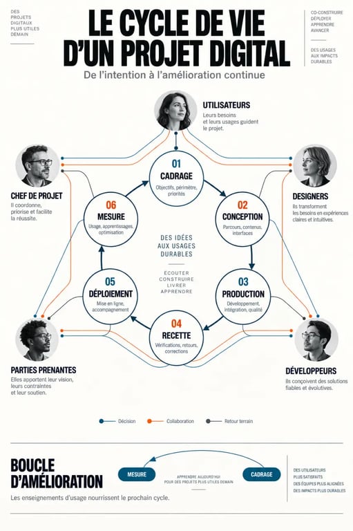 Infographie du cycle de vie d’un projet de gestion de projet digital