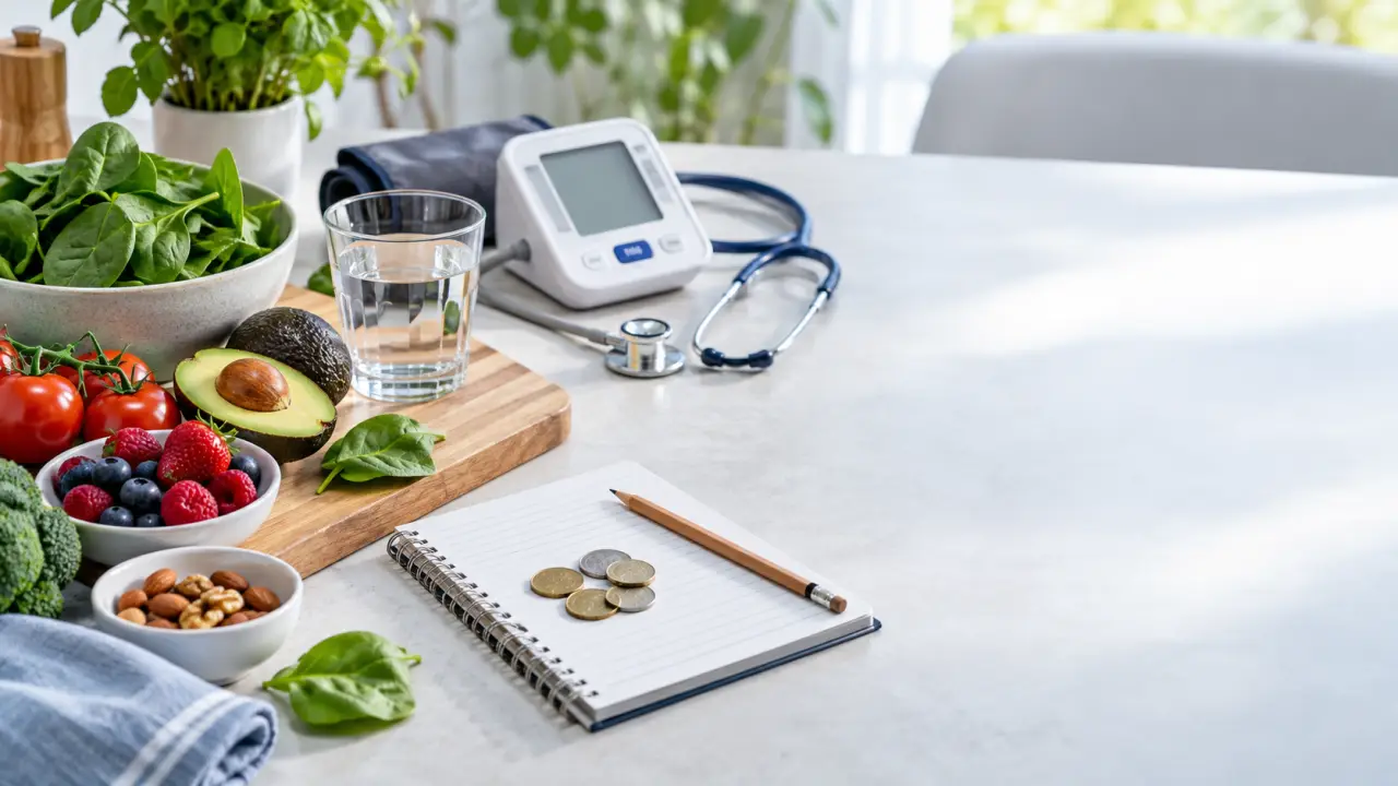 Documents médicaux, carnet de santé et stéthoscope sur un bureau clair